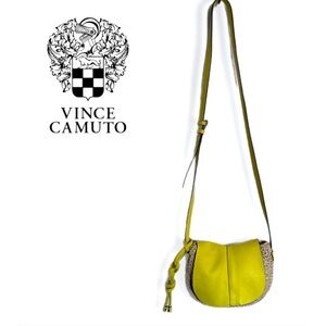 Vince Camuto yellow leather/woven straw Crossbody Purse